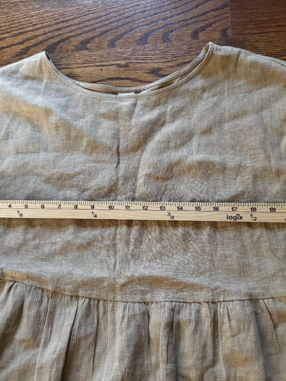 LINTICO 100% Linen Dress Women's XL Beige Natural Shift Midi Dress Cottagecore - Picture 3 of 8